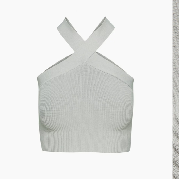 Aritzia XS Deep Taupe Sculpt Knit Cross Cross Cropped Tank Lexicon - Picture 2 of 4